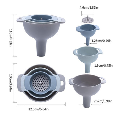 4 IN 1 Multi-function Canning Funnel Set Wide Mouth Plastic Funnel Filter Oil